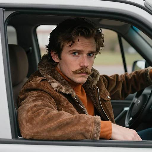 Man with Mustache in Car Window