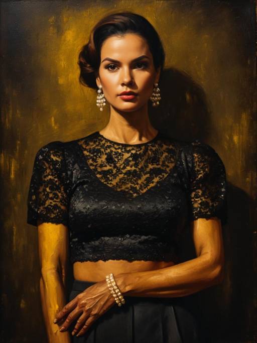 Chic Woman in Black Lace Crop Top