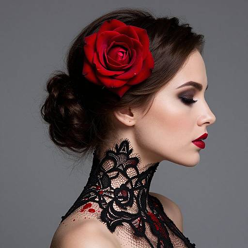 Elegant Woman with Red Rose and Lace