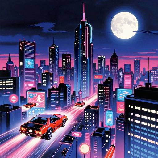 Retro 80s Cyberpunk Anime Cityscape