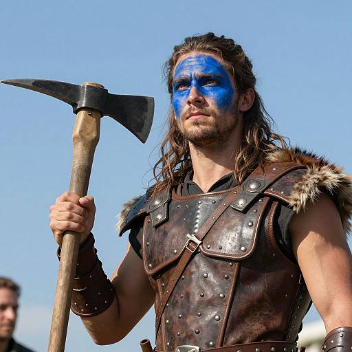 Warrior with Blue Face Paint Under Sky