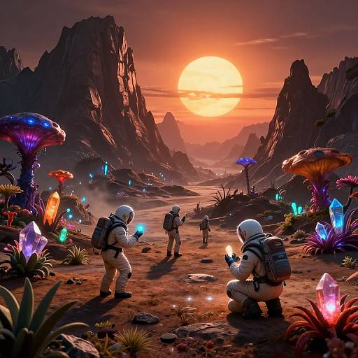 Alien Planet Exploration at Sunset