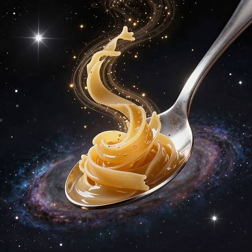 Cosmic Spoon with Golden Pasta Vortex