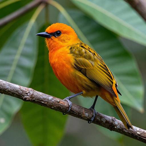 Orangene Exotic Bird on Tropical Branch