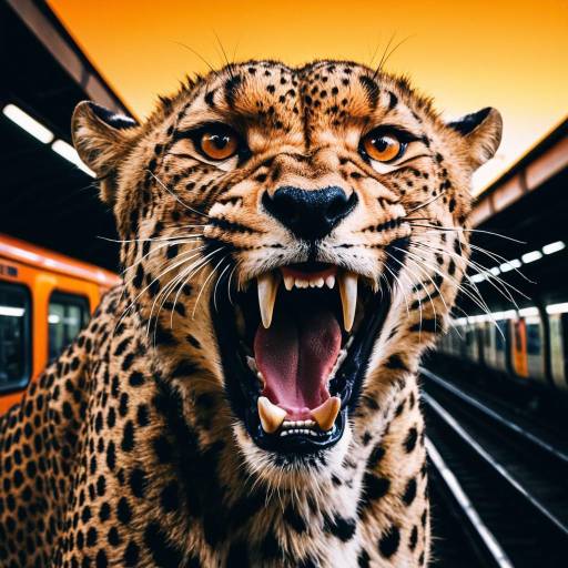 Snarling Cheetah in Subway Station