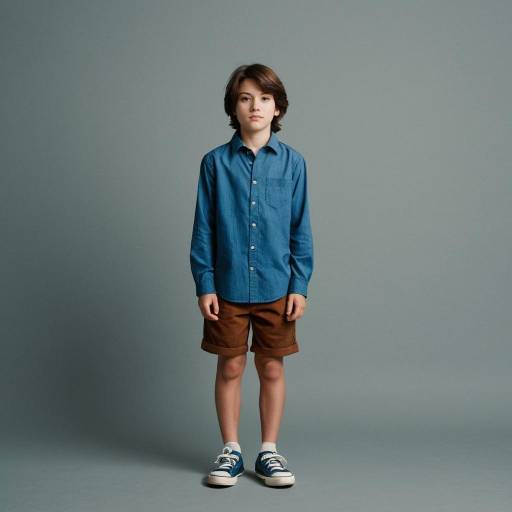 Young boy in blue shirt and brown shorts