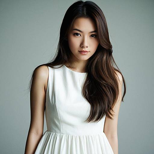 Asian Woman in White Dress