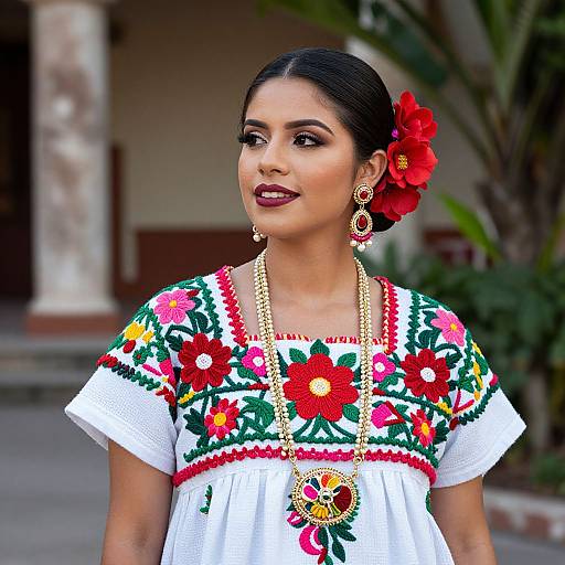 Elegant Mayan Woman in Traditional Dress