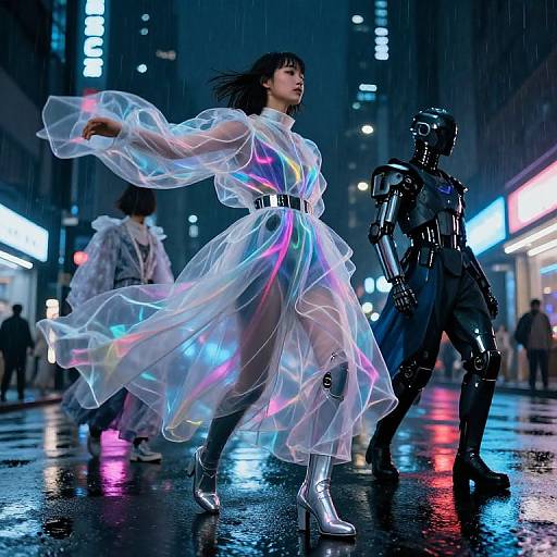 Futuristic Fashion Editorial in Neon Rain