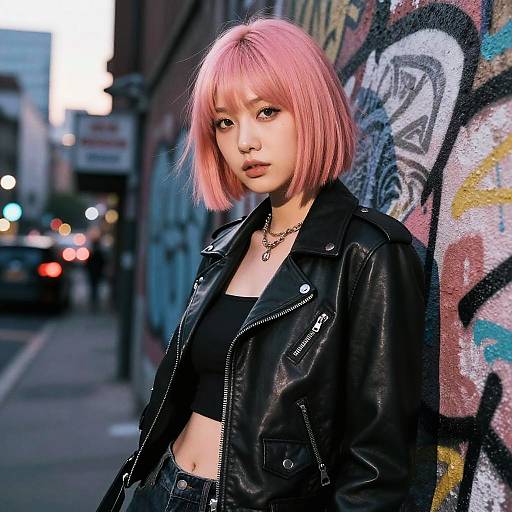 Confident Pink-Haired Girl Urban Style