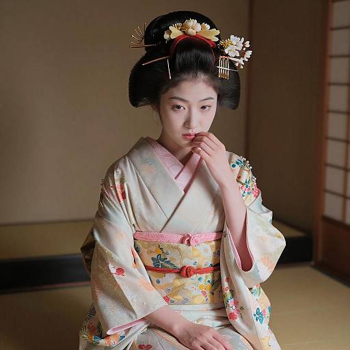 Stunning Geisha in Beautiful Kimono Setting