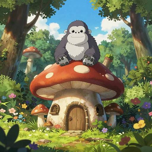 Anime Forest Yeti in Mushroom House
