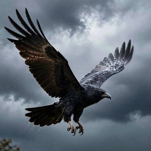 Majestic Raven Soaring Through Storm