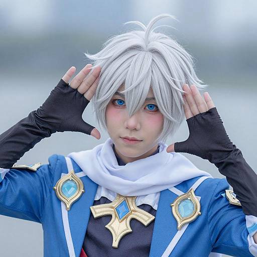 Cosplayer with White Spiky Hair Pose
