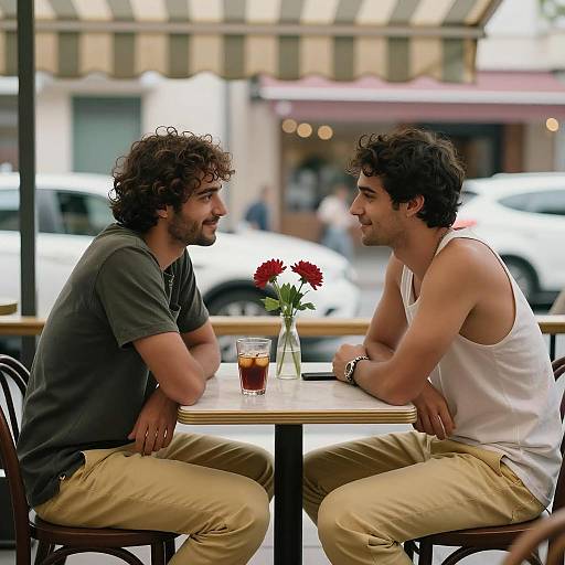 Café Conversations: Two Friends at a Table