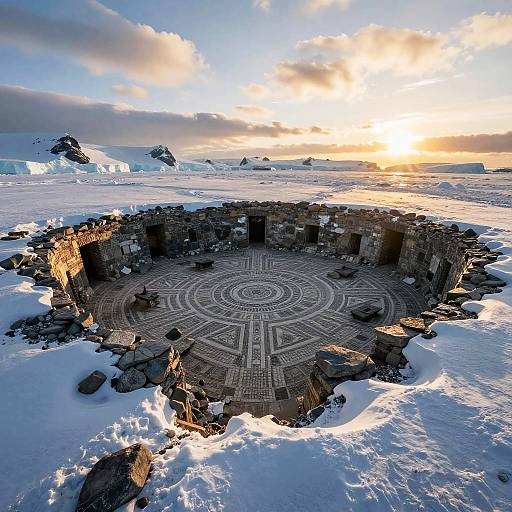 Ancient Antarctic Ruins at Sunrise