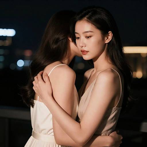 Two Women Embracing at Night