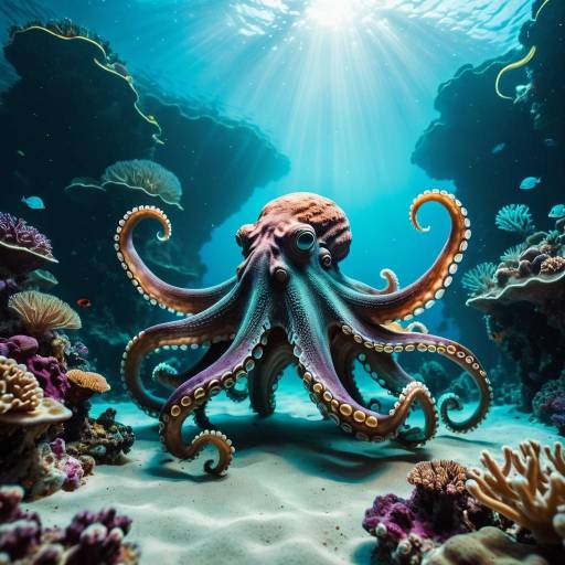 Mystical Cybernetic Octopus in Bioluminescent Reef