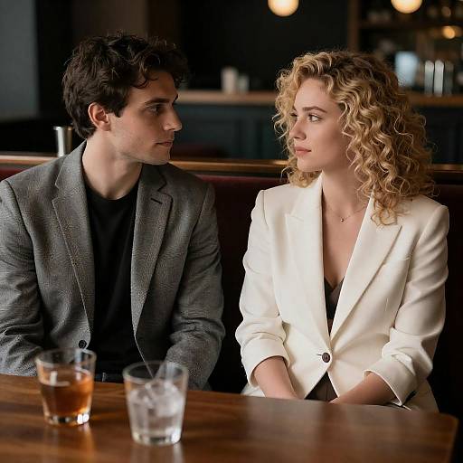 Couple Sitting in Dimly Lit Bar Booth