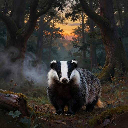 Twilight Badger in Symmetrical Forest