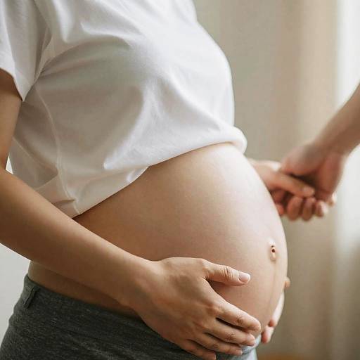 Pregnant Woman Holding Belly with Partner