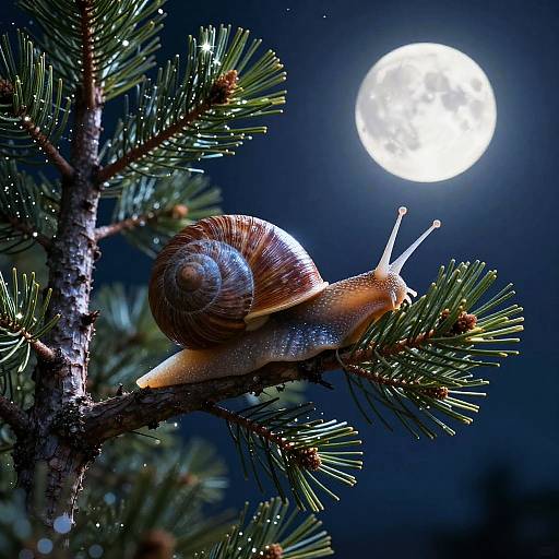 Surreal Snail Climbing Pine Tree