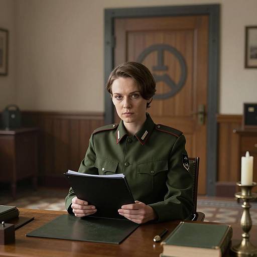 Serious Woman in Military Uniform