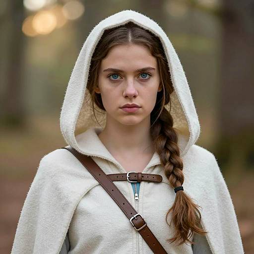 Portrait of Woman in White Hooded Cloak