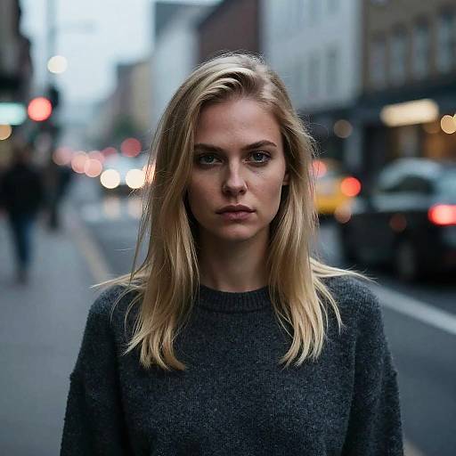 Serious Blonde Woman in Urban Night Setting