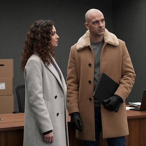 Bald Man and Woman in Dim Room