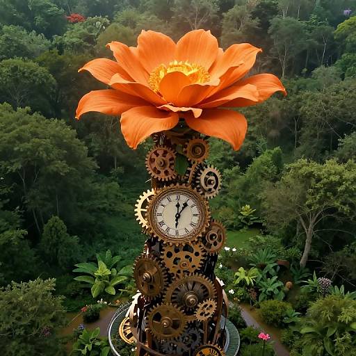 Mystical Clockwork Flower in Forest