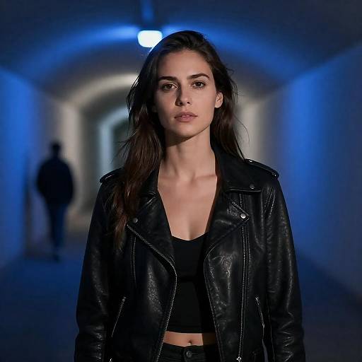 Mysterious Woman in a Blue Tunnel