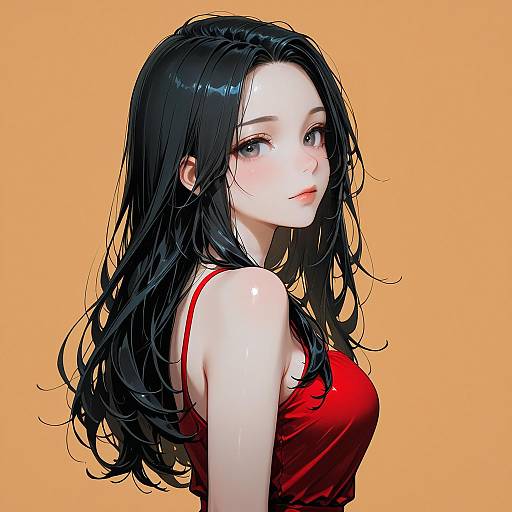 Anime Style Girl in Red Dress