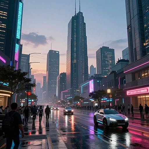 Futuristic Cyberpunk City at Dusk