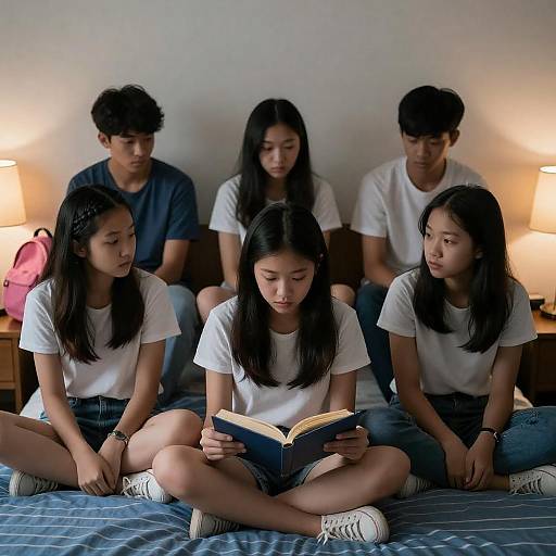 Teenagers in a Cozy Bedroom Setting