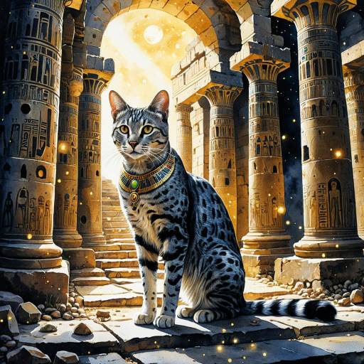 Egyptian Mau Cat in Ancient Mystical Ruins
