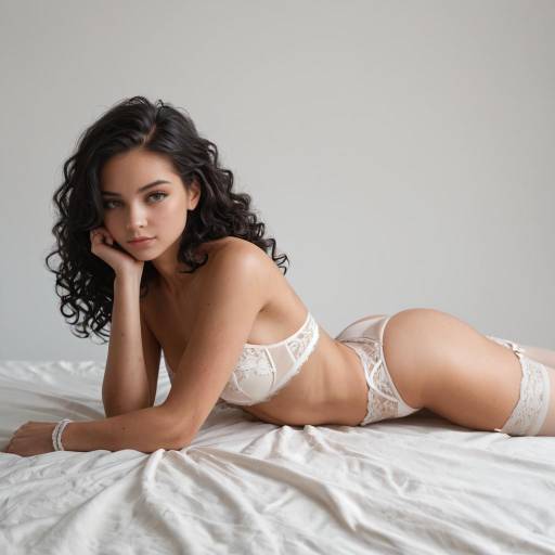 Woman in Black Lace Lingerie on Bed
