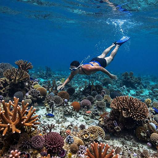 Lone Swimmer in Vibrant Coral Reef