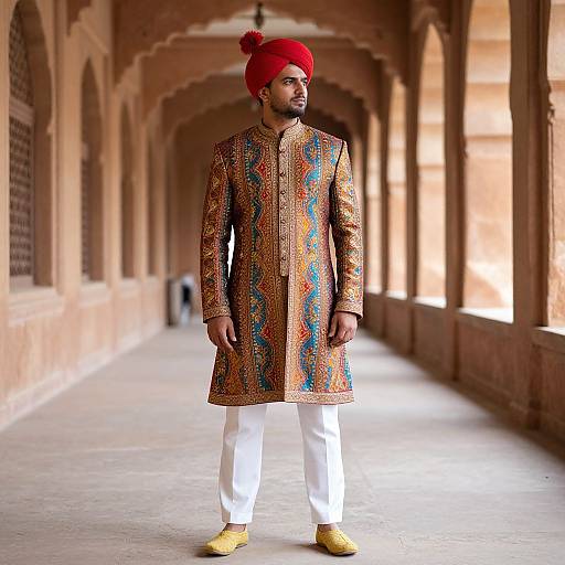 Man in Colorful Mughal Costume