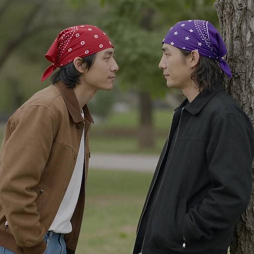 Two Men Facing Each Other Outdoors