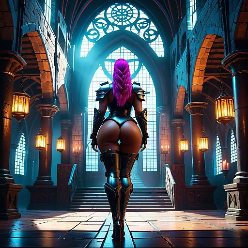 Cyberpunk Fantasy: Medieval Castle Scene