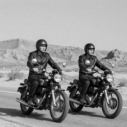 Vintage Motorcyclists Riding in Desert