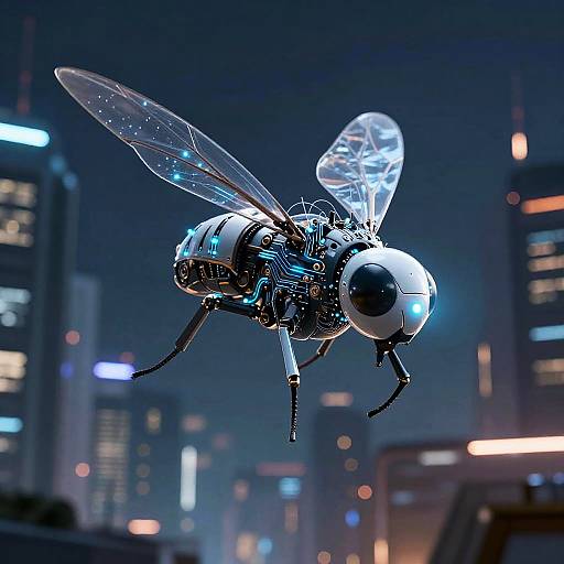 Cybernetic Drone Insect in Futuristic City