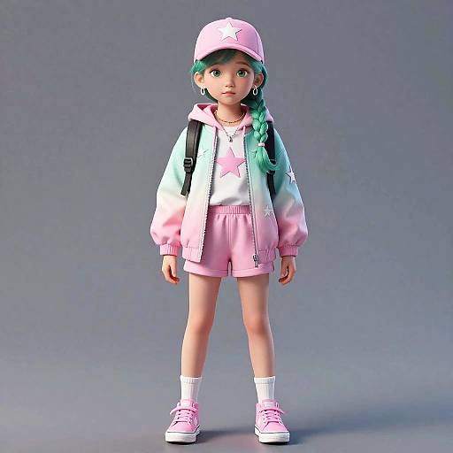 Stylish Young Girl in Pink and Green Outfit