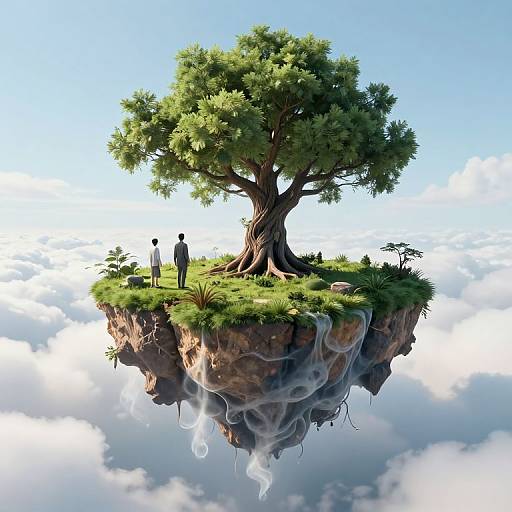 Surreal Floating Island with Majestic Tree