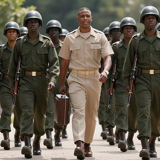Black Military Officer Leading Soldiers in Unity