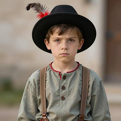 Boy in Historical Costume with Feathered Hat