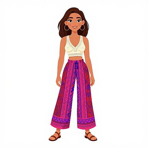 Boho Chic Woman in Tribal Palazzo Pants