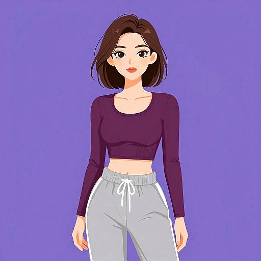 Casual Sporty Woman in Maroon Top and Grey Sweatpants