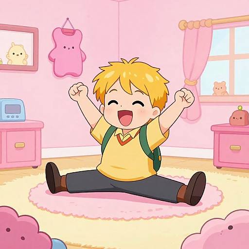 Cheerful Cartoon Split in Pink Room